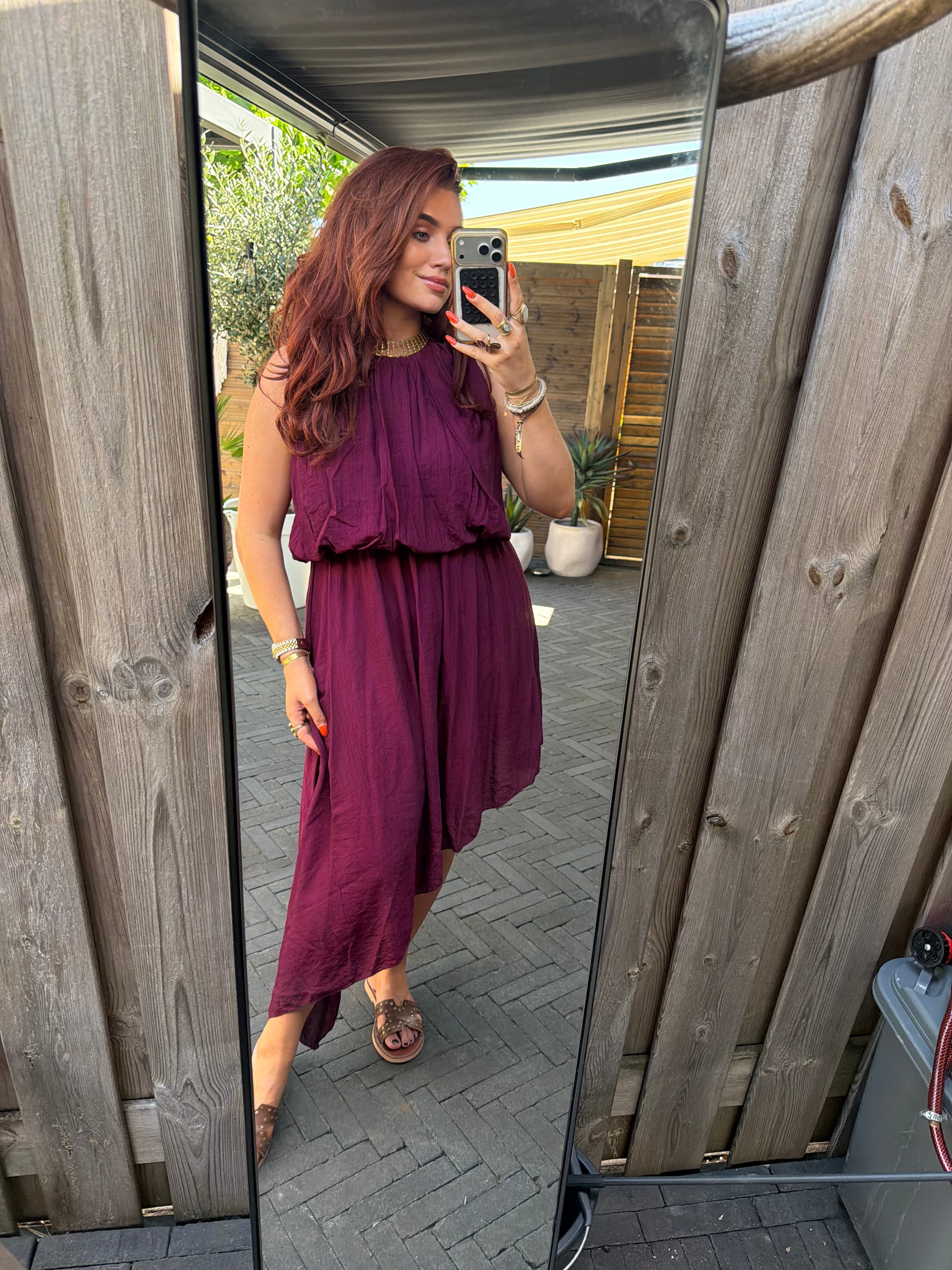 Jurk bibi aubergine
