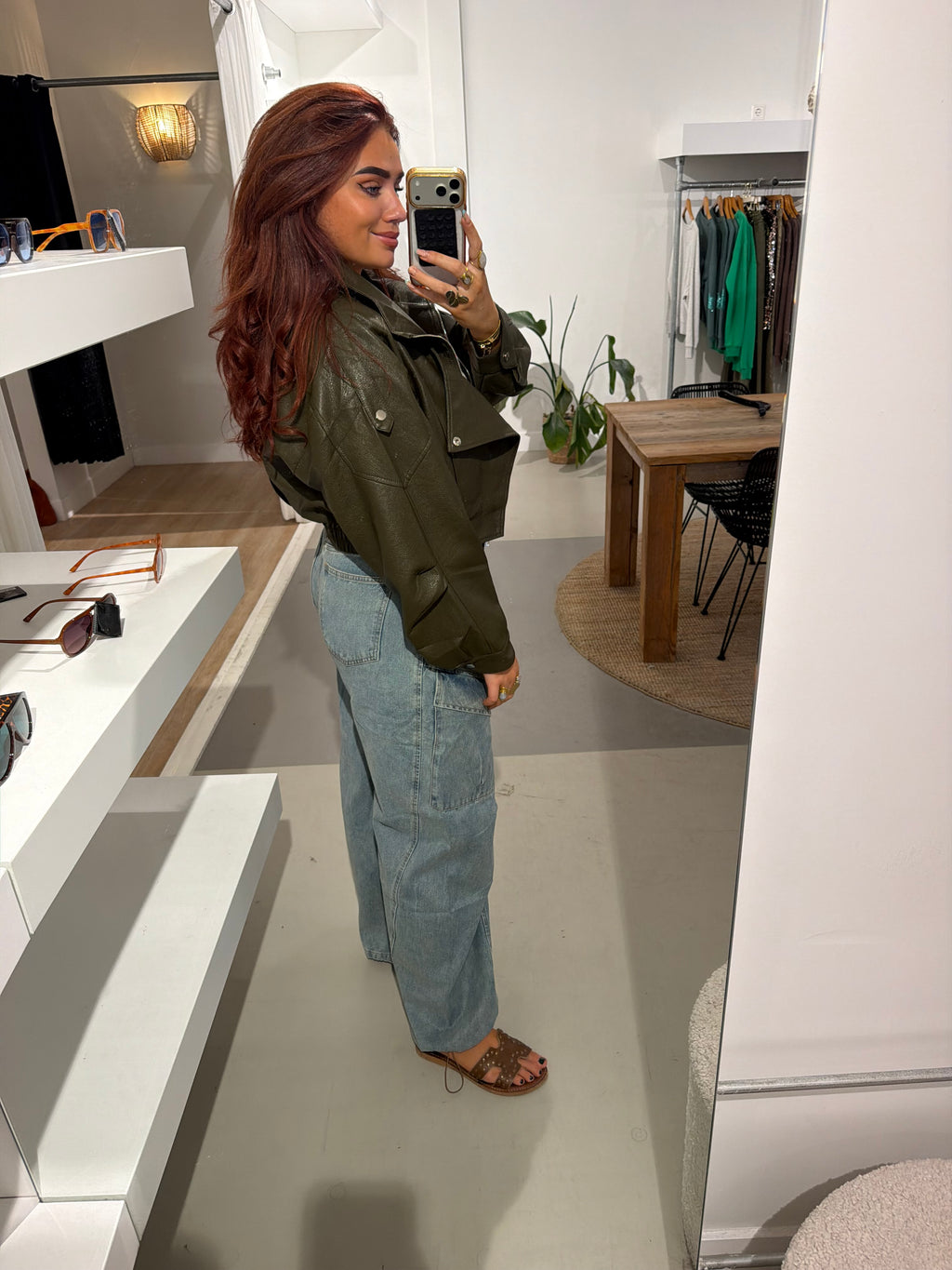 Leren jas kiki groen