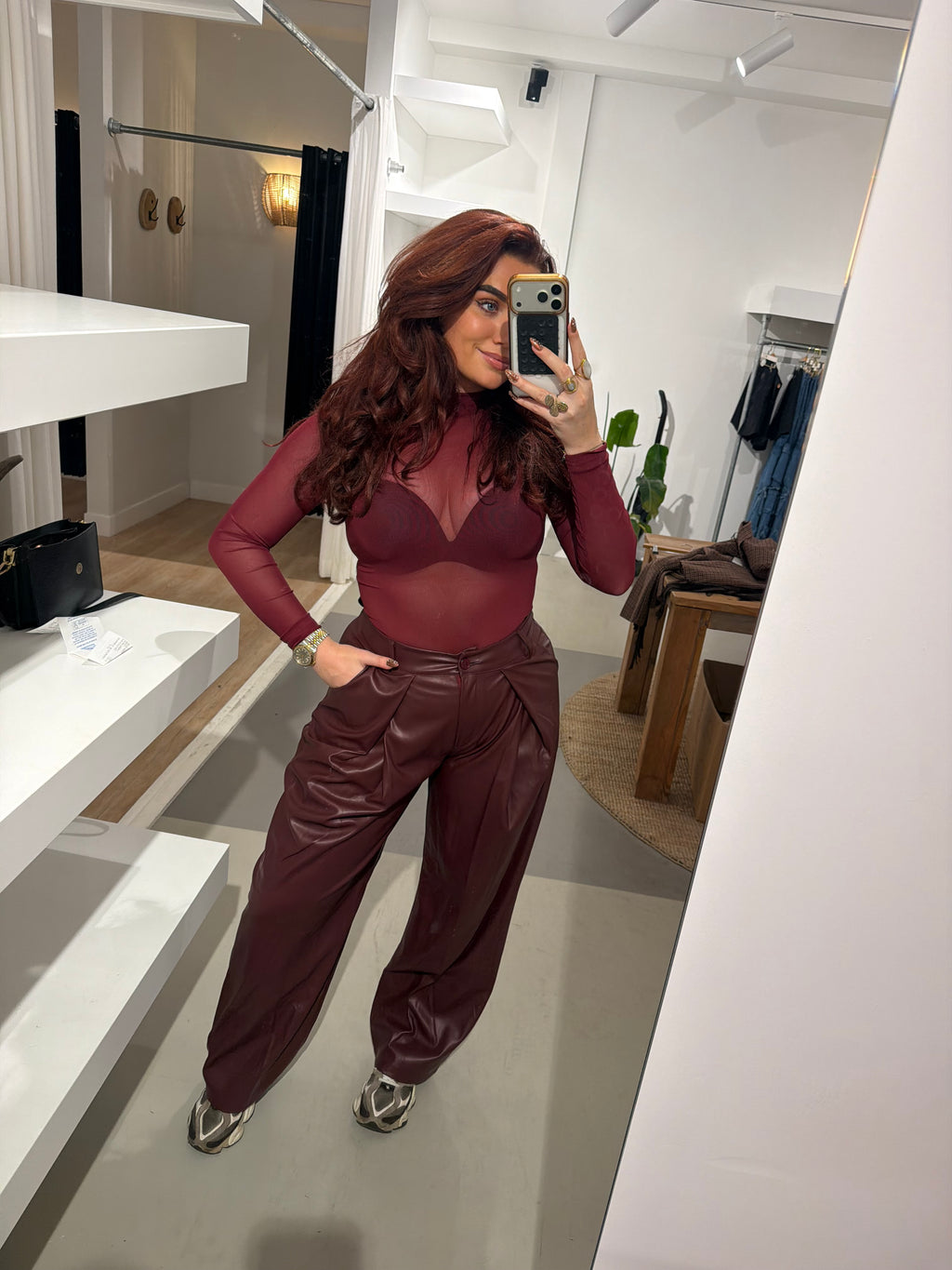 Leren broek bordaux