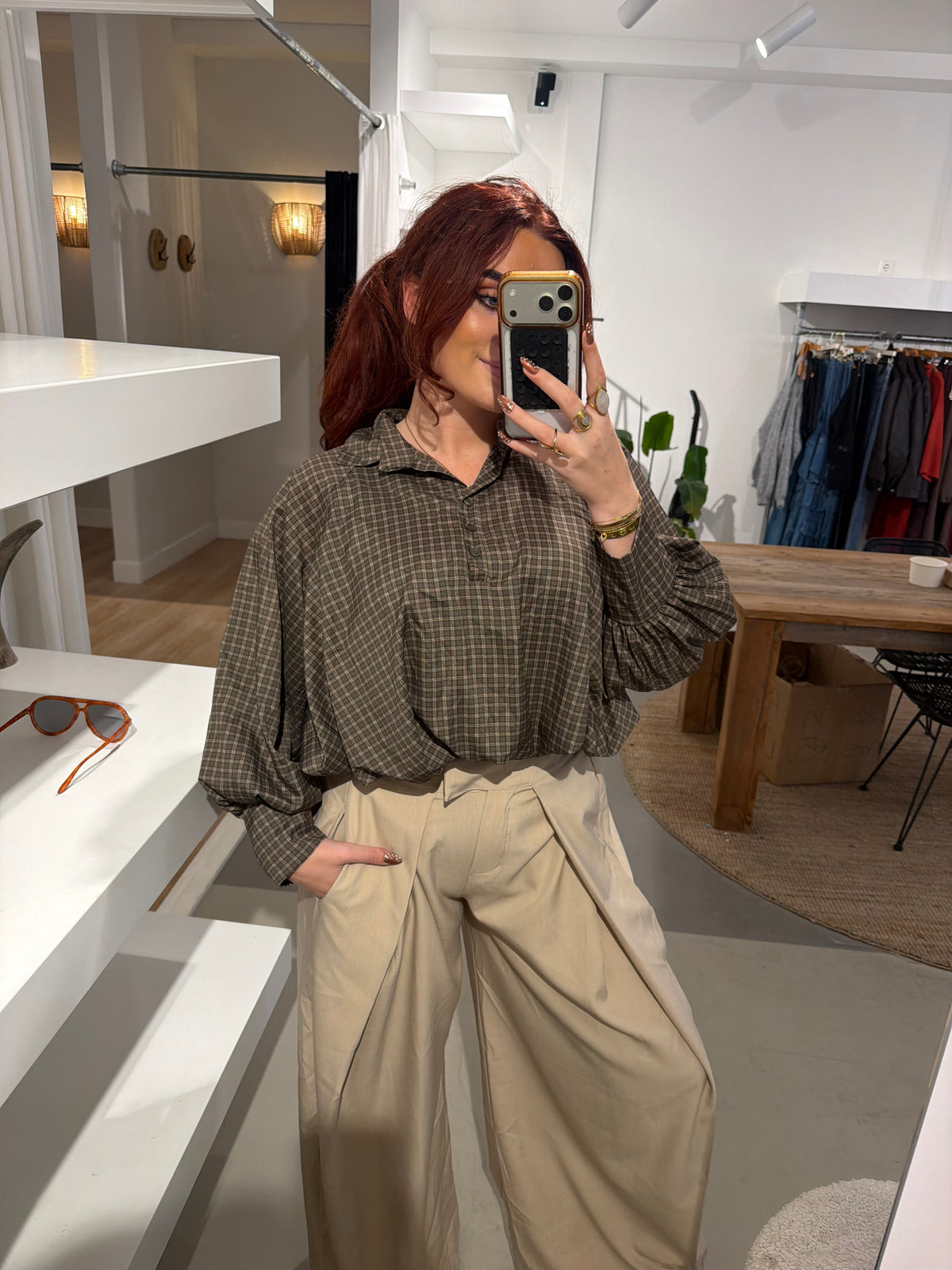 Ruiten blouse groen