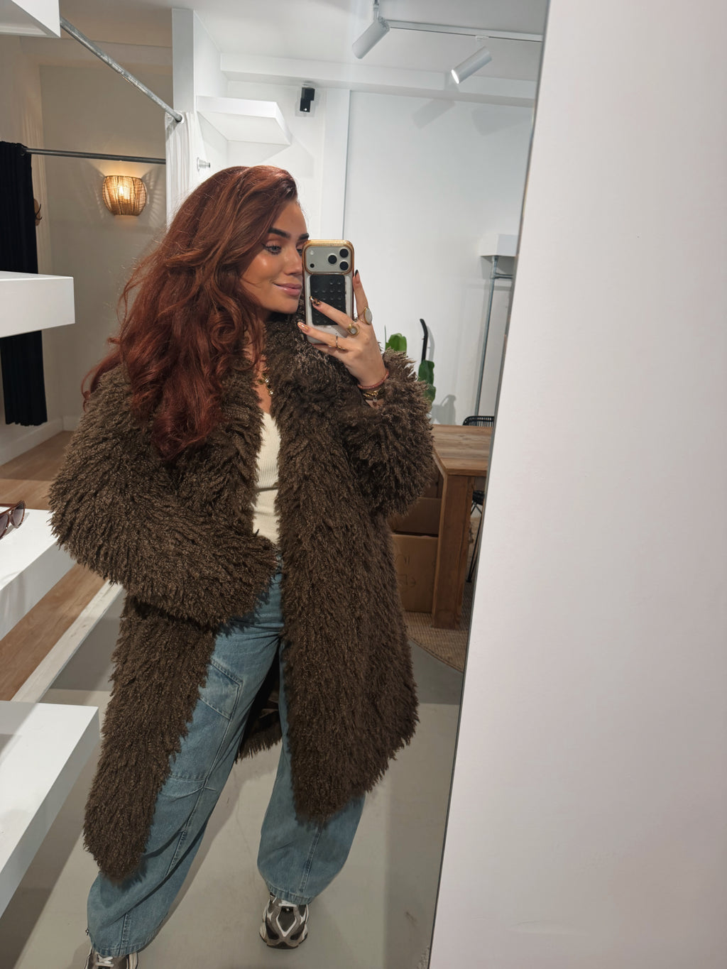 Fluffy jas bruin