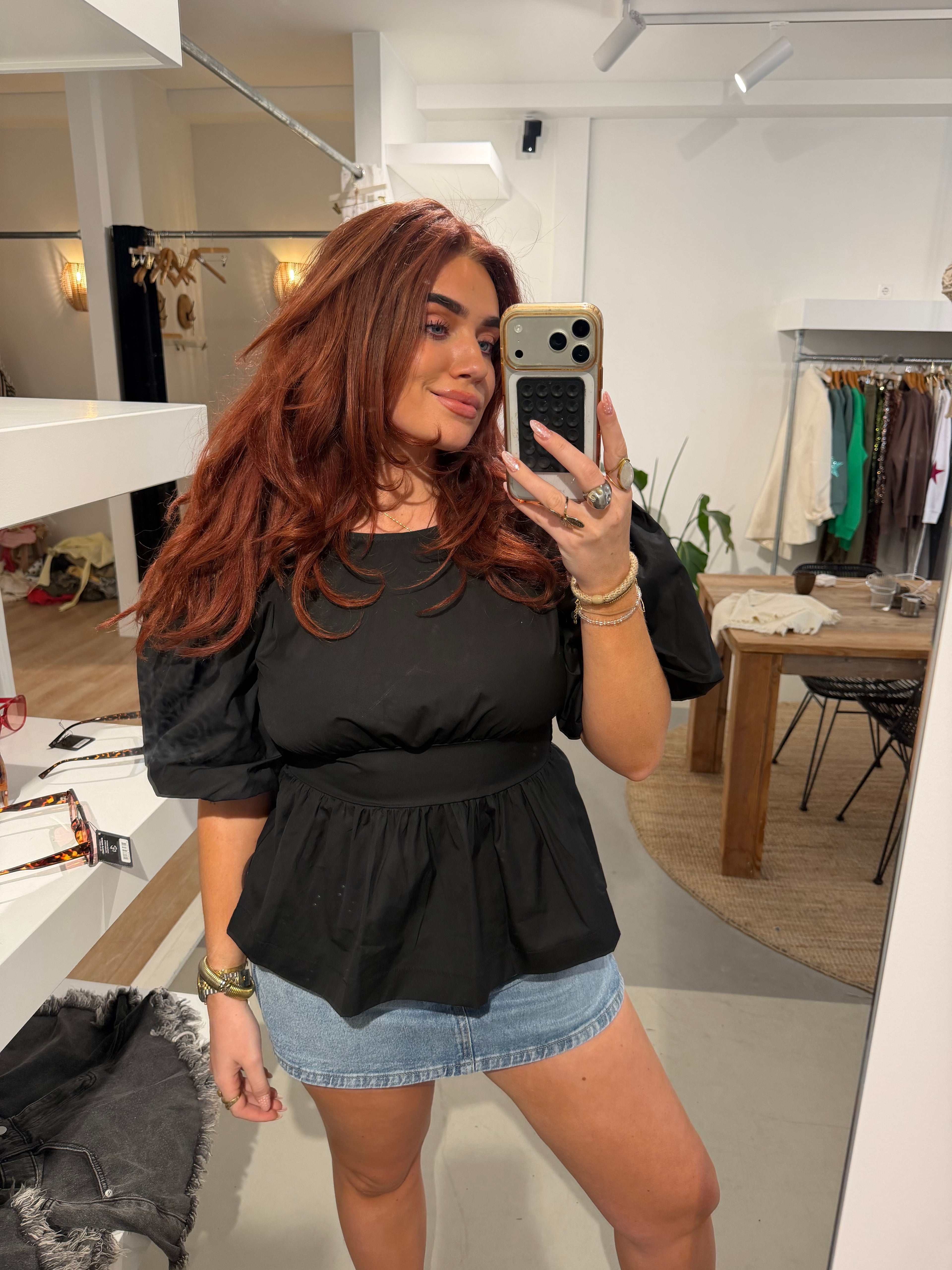 Top fleur zwart